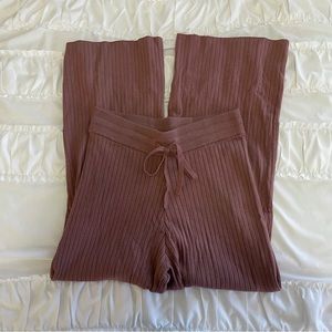 Victoria's Secret Ribbed Wide-Leg Lounge Pants in Mauve